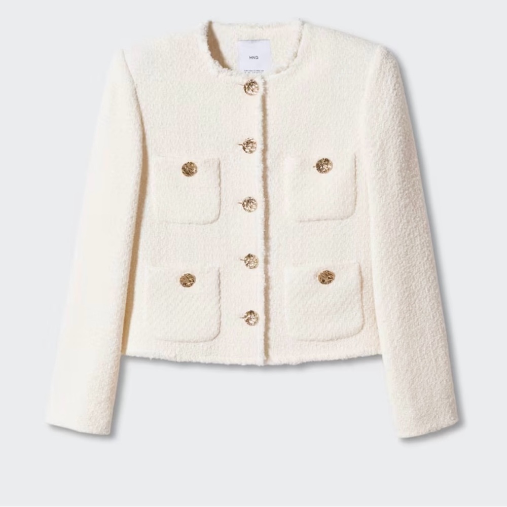 Mango Pocket Tweed Jacket, Size Small in Wintour/Ivory